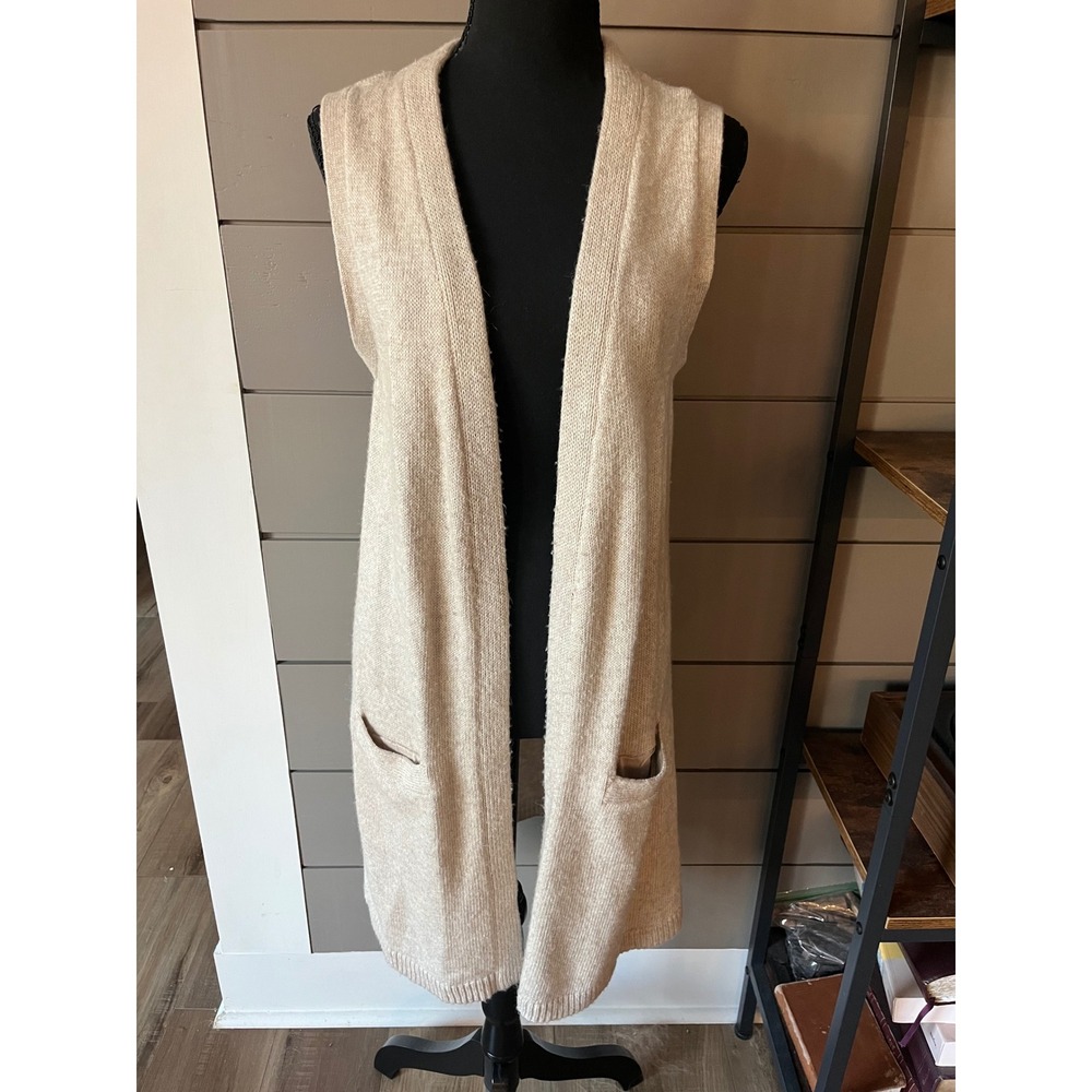 White House Black Market WHBM Long Sleeveless Vest Cardigan Cotton Alpaca Wool M